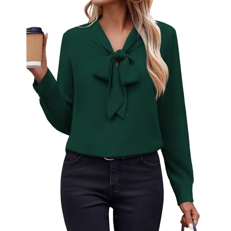 ジーグー レディース トップス プルオーバー シフォン トップ Zeagoo White Blouse for Women Long Sleeve Work Casual Chiffon Tops Bow Tie Ladies Businesshirts Green 緑であること
