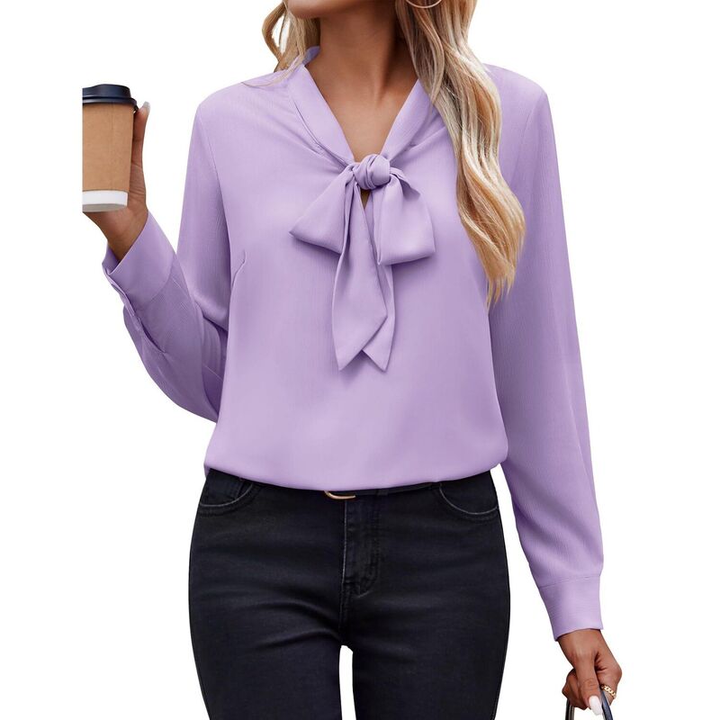ジーグー レディース トップス プルオーバー シフォン トップ Zeagoo White Blouse for Women Long Sleeve Work Casual Chiffon Tops Bow Tie Ladies Businesshirts Lilac 紫はしどい