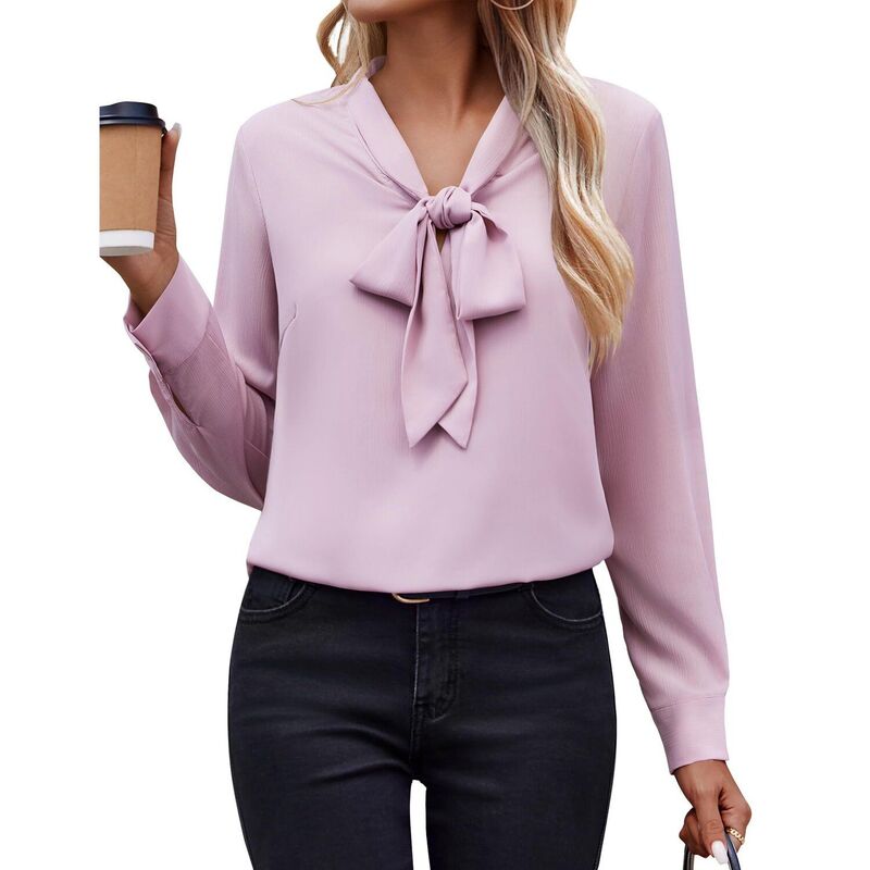 ジーグー レディース トップス プルオーバー シフォン トップ Zeagoo White Blouse for Women Long Sleeve Work Casual Chiffon Tops Bow Tie Ladies Businesshirts Pink サクラ色