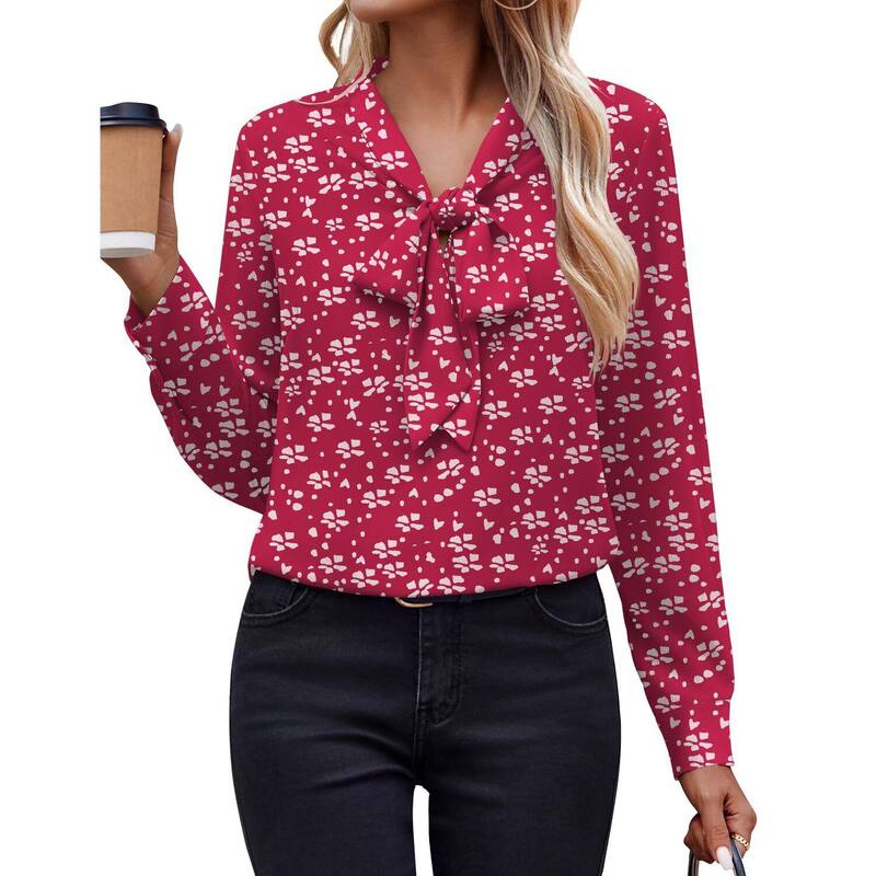 ジーグー レディース トップス プルオーバー シフォン トップ Zeagoo White Blouse for Women Long Sleeve Work Casual Chiffon Tops Bow Tie Ladies Businesshirts Pink Red 赤いこと