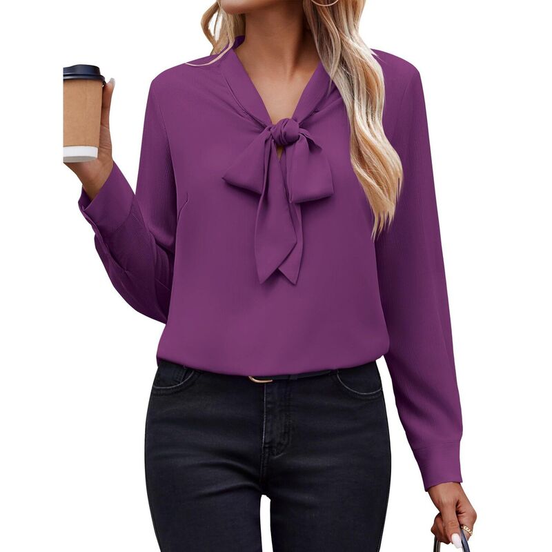 ジーグー レディース トップス プルオーバー シフォン トップ Zeagoo White Blouse for Women Long Sleeve Work Casual Chiffon Tops Bow Tie Ladies Businesshirts Purple パープル
