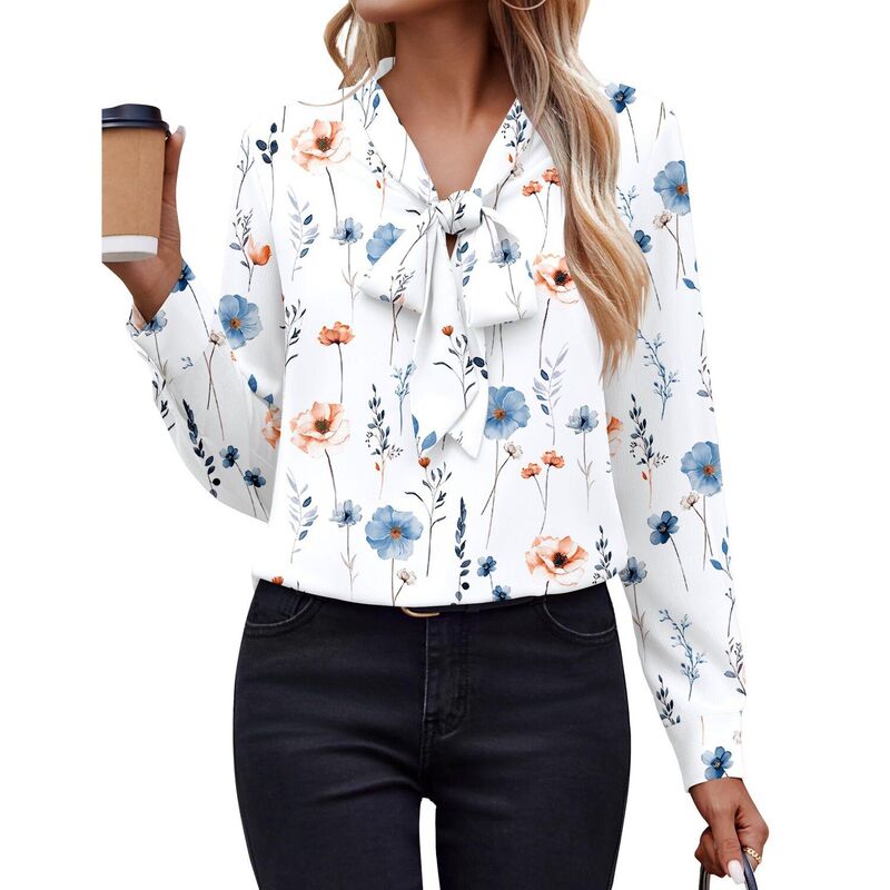 ジーグー レディース トップス プルオーバー シフォン トップ Zeagoo White Blouse for Women Long Sleeve Work Casual Chiffon Tops Bow Tie Ladies Businesshirts White Blue Black 白いこと