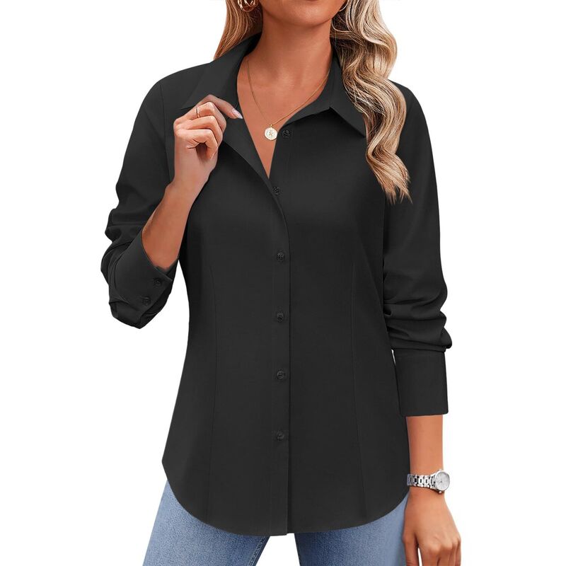ジーグー レディース トップス シャツ ボタンダウン ブラウス Zeagoo Women's Long Sleeve Wrinkle-Free Button Down Blouse Collared Office Work Top Black ブラック|ReVida 店