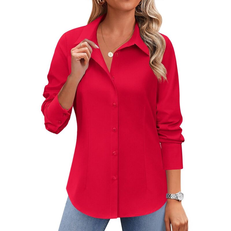 ジーグー レディース トップス プルオーバー 名取り草落ちこむ トップ Zeagoo Women\u0027s Long Sleeve Wrinkle-Free Button Down Blouse Collared Office Work Top Red 赤いこと