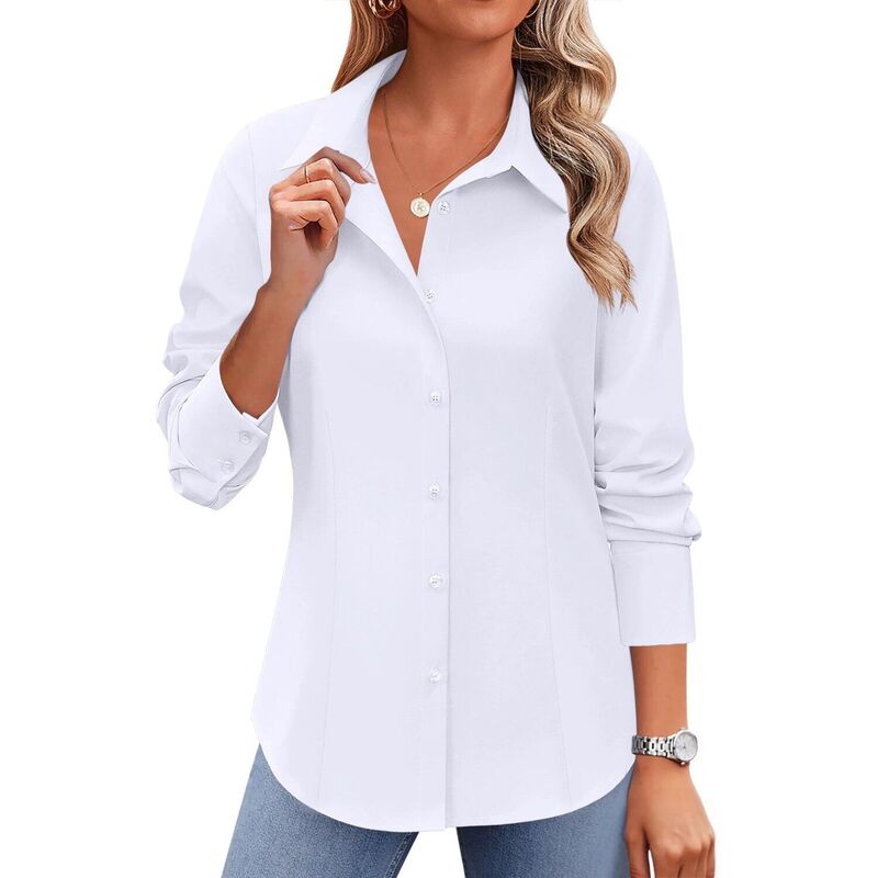 ジーグー レディース トップス プルオーバー 名取り草落ちこむ トップ Zeagoo Women\u0027s Long Sleeve Wrinkle-Free Button Down Blouse Collared Office Work Top White 白いこと