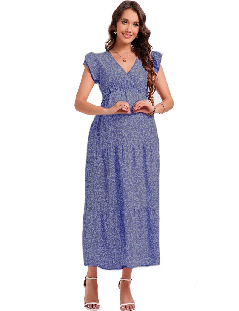コジョイン レディース トップス ワンピース Vネック フラワー柄 プリント ベスト スカート フラワー Kojooin Women\'summer Dress Vestido Bohemian V-Neck Printed Long Skirt Floral Dress Robe Blue ブルー｜ReVida 店
