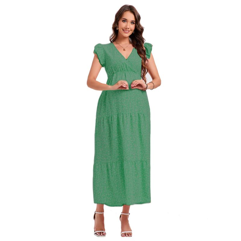 コジョイン レディース トップス ワンピース Vネック フラワー柄 プリント ベスト スカート フラワー Kojooin Women'summer Dress Vestido Bohemian V-Neck Printed Long Skirt Floral Dress Robe Dark Green グリーン｜ReVida 店