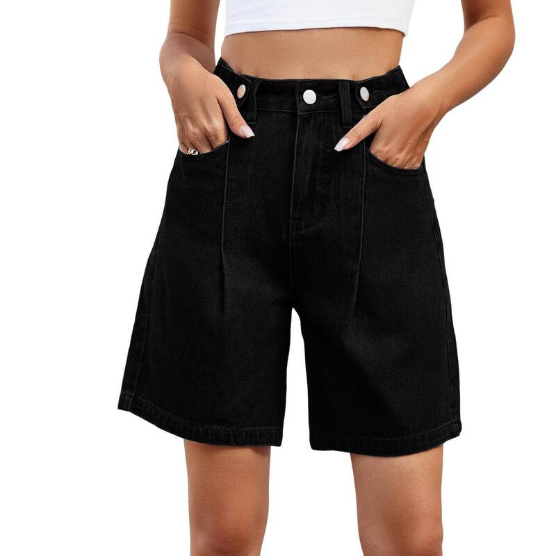エリートチョイス レディース ボトムス ハーフパンツ・ショーツ リラックスフィット ショートパンツ Elitechoice Women's High Waisted Relaxed Fit Jean Shorts with Pockets Black ブラック|ReVida 店