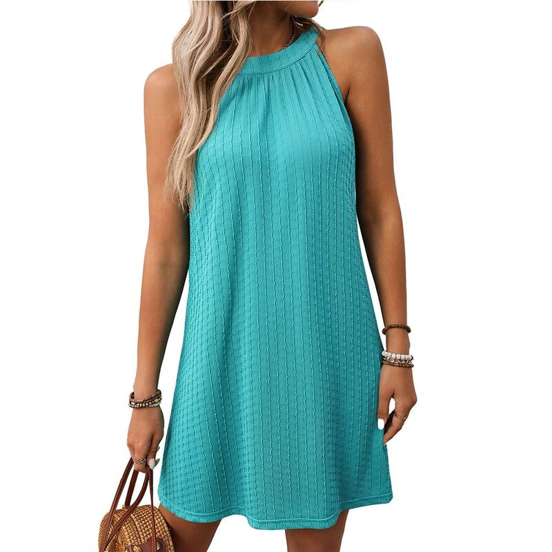 ジョイジョイ レディース トップス ワンピース ノースリーブ ホルター JoyJoy Women'summeround Neck Halter Dress Casualoose Sleeveless Fine Texture Fashion Versatile Dress Turquoise ターコイズ｜ReVida 店 9,571円