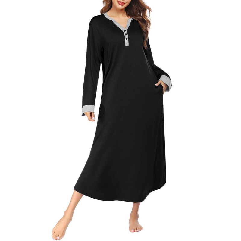 エコアー レディース アンダー御召しもの ナイト爵御召しもの プルオーバー マキシ Ekouaer Long Sleeve Nightgown for Women Fullength Sleep Dress Maxi Night Shirt Casualounge Black 黒いこと