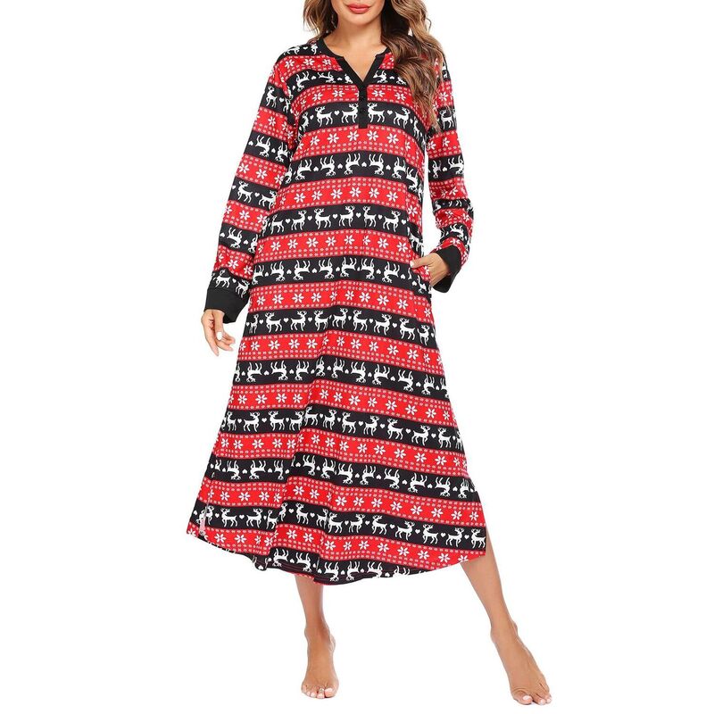エコアー レディース アンダー御召しもの ナイト爵御召しもの プルオーバー マキシ Ekouaer Long Sleeve Nightgown for Women Fullength Sleep Dress Maxi Night Shirt Casualounge Christmas Red 赤いこと