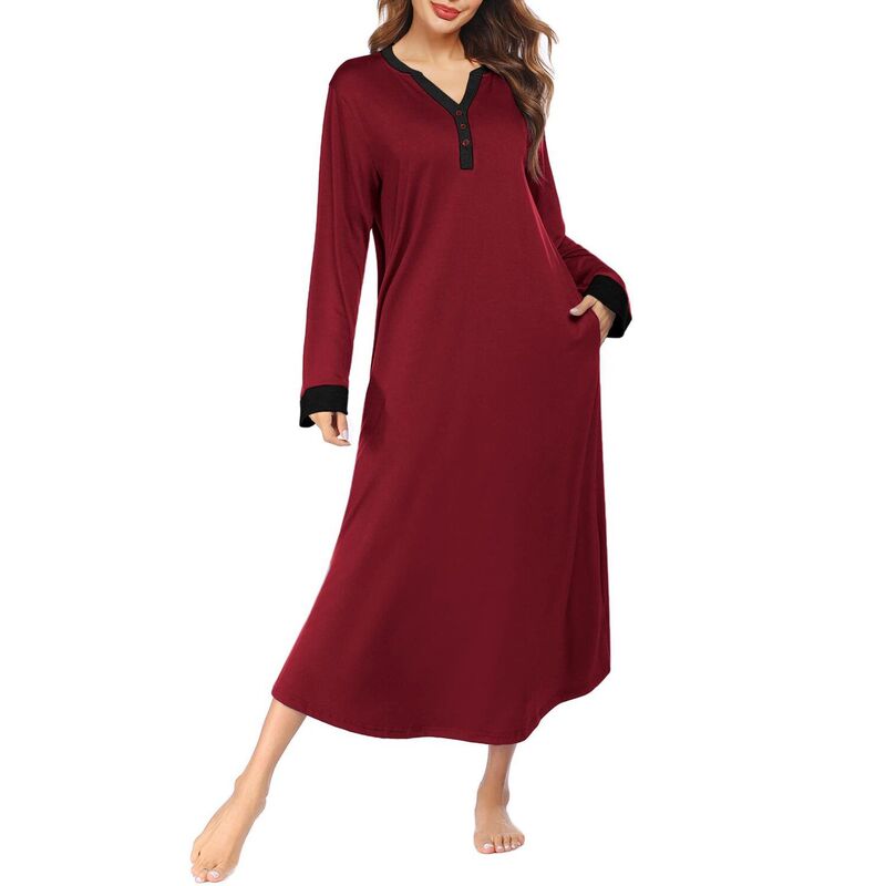 エコアー レディース アンダー御召しもの ナイト爵御召しもの プルオーバー マキシ Ekouaer Long Sleeve Nightgown for Women Fullength Sleep Dress Maxi Night Shirt Casualounge Wine Red 赤いこと