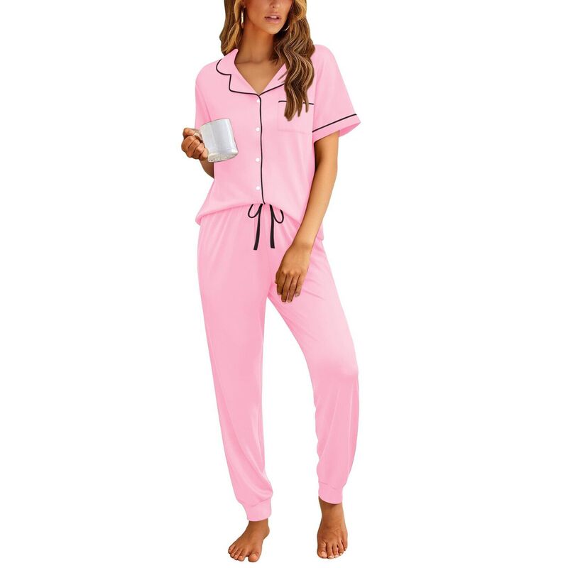 エコアー レディース アンダー御召しもの ナイト爵御召しもの 名取り草落ち込む Ekouaer Women Pajama Set Short Sleeve Button Down Pjsoft Comfy Sleepwear Nightwear with Jogger Pink サクラ色