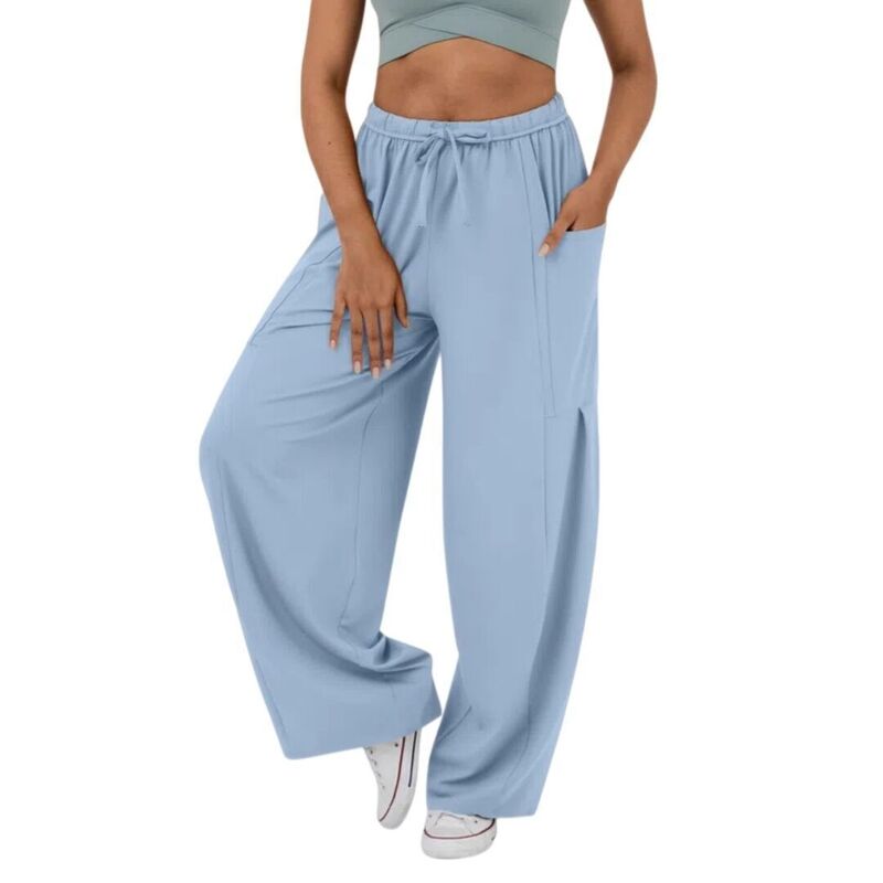 エリートチョイス レディース ボトムス 心地よいズボン下 ドローコードウエスト Elitechoice Women\u0027s Drawstring Waist Harem Palazzo Pants Casual Elastic Fit with Pockets Light Blue 青色