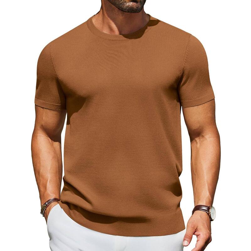 クーファンディ レディース トップス Tシャツ クルーネック セーター ニット COOFANDY Men' Casul T Shirtshort Sleeve Crewneck Pullover Sweater Summer Knit Basic Tees Caramel｜ReVida 店
