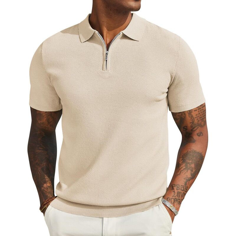 クーファンディ レディース トップス プルオーバー スポーツシャツ 編み物 COOFANDY Mens Knit Polo Shirtshort Sleeve Lightweight Casual Golf Shirts Collared T Shirt Khaki カーキ