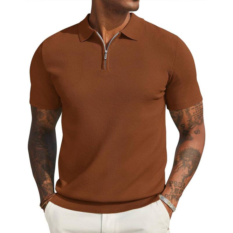 クーファンディ レディース トップス プルオーバー スポーツシャツ 編み物 COOFANDY Mens Knit Polo Shirtshort Sleeve Lightweight Casual Golf Shirts Collared T Shirt Light Brown 赤銅色