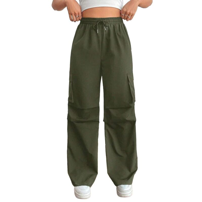 クリアラブ レディース ボトムス 心地よいズボン下 カーゴパンツ Clearlove Cargo Pants Women High Waisted Parachute Pants with Pockets Loose Baggy Hiking Pants Y5K Clothes Army Green 緑であること