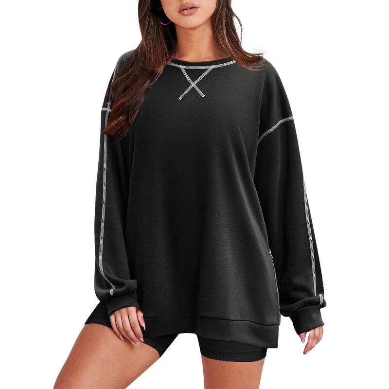 ジーグー レディース トップス プルオーバー 労働者の一団のど首 汗水 Zeagoo Women\u0027s Oversized Crewneck Long Sleeve Tunic Sweatshirts Casualoose Fit Fall Pullover Tops Black 黒いこと