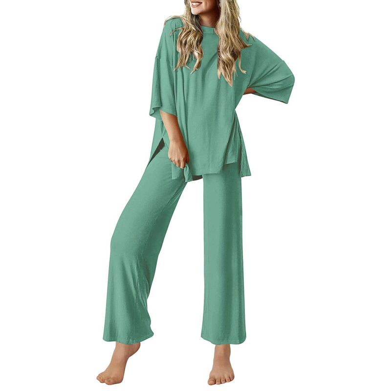 エコアー レディース アンダーお召しもの ナイト爵お召しもの ズボン下 Ekouaer Lounge Sets for Women Short Sleeve Tops and Long Pantsoft Comfy Pajamaset 2 Pc Outfits Gray Green 薄墨色