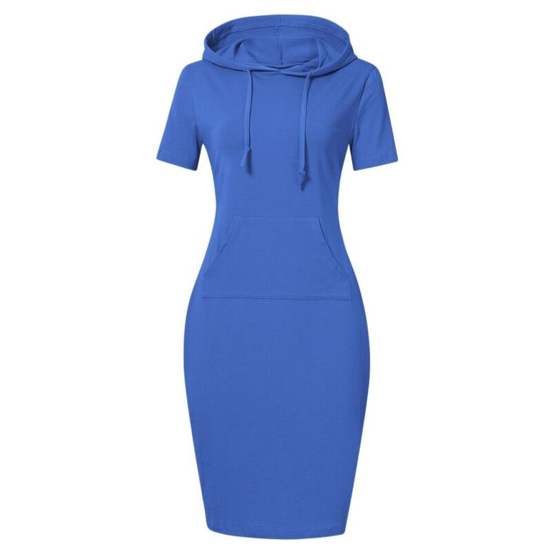 上半身大きさ レディース トップス 衣装 ひざ丈 汗水 プルオーバー パーカー BODDYSIZE Women\u0027slim Casual Hoodie Dress Pullover Hooded Kangaroo Pocket Sweatshirt Knee Length Dress Blue 青色