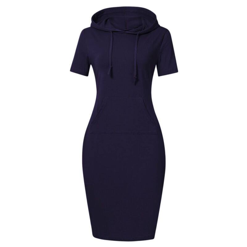 上半身大きさ レディース トップス 衣装 ひざ丈 汗水 プルオーバー パーカー BODDYSIZE Women\u0027slim Casual Hoodie Dress Pullover Hooded Kangaroo Pocket Sweatshirt Knee Length Dress Dark Blue 青色