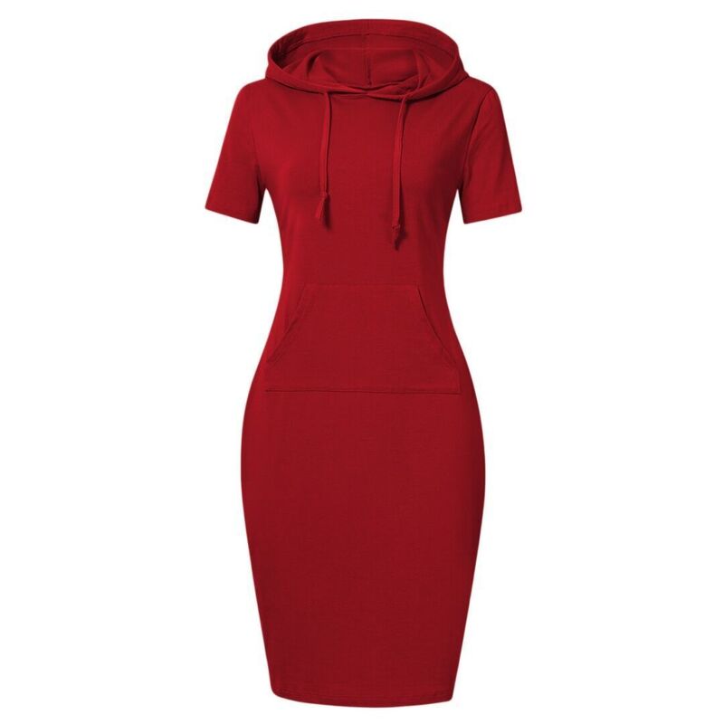 上半身大きさ レディース トップス 衣装 ひざ丈 汗水 プルオーバー パーカー BODDYSIZE Women\u0027slim Casual Hoodie Dress Pullover Hooded Kangaroo Pocket Sweatshirt Knee Length Dress Red 赤いこと