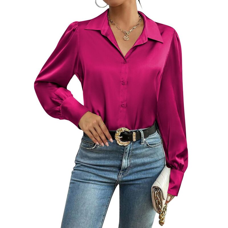 ジーグー レディース トップス プルオーバー 名取り草落ちこむ 絹地 落ちこむ トップ Zeagoo Silk Button Down Blouse for Women Lantern Sleeve Shirt Dressy Casual Work Tunic Top Hot Pink サクラ色