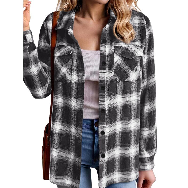 ジーグー レディース トップス プルオーバー トップ Zeagoo Women\u0027s Oversized Flannel Plaid Button Up Blouses Long Sleeve Western Fall Tops Black 黒いこと