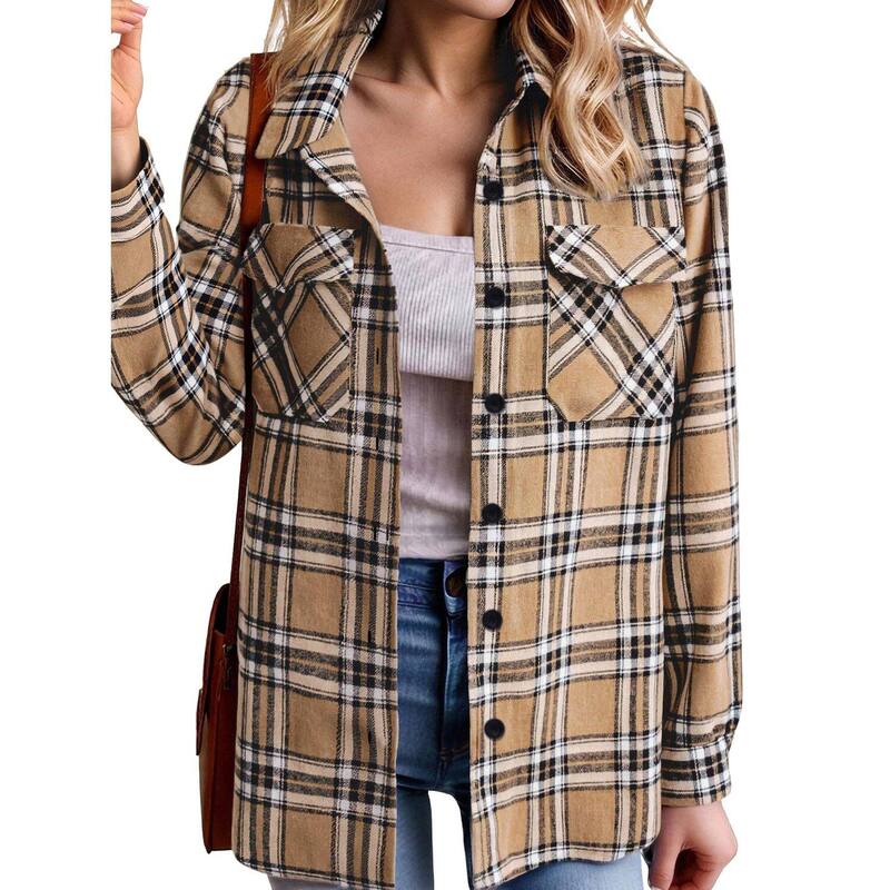 ジーグー レディース トップス プルオーバー トップ Zeagoo Women\u0027s Oversized Flannel Plaid Button Up Blouses Long Sleeve Western Fall Tops Khaki カーキ