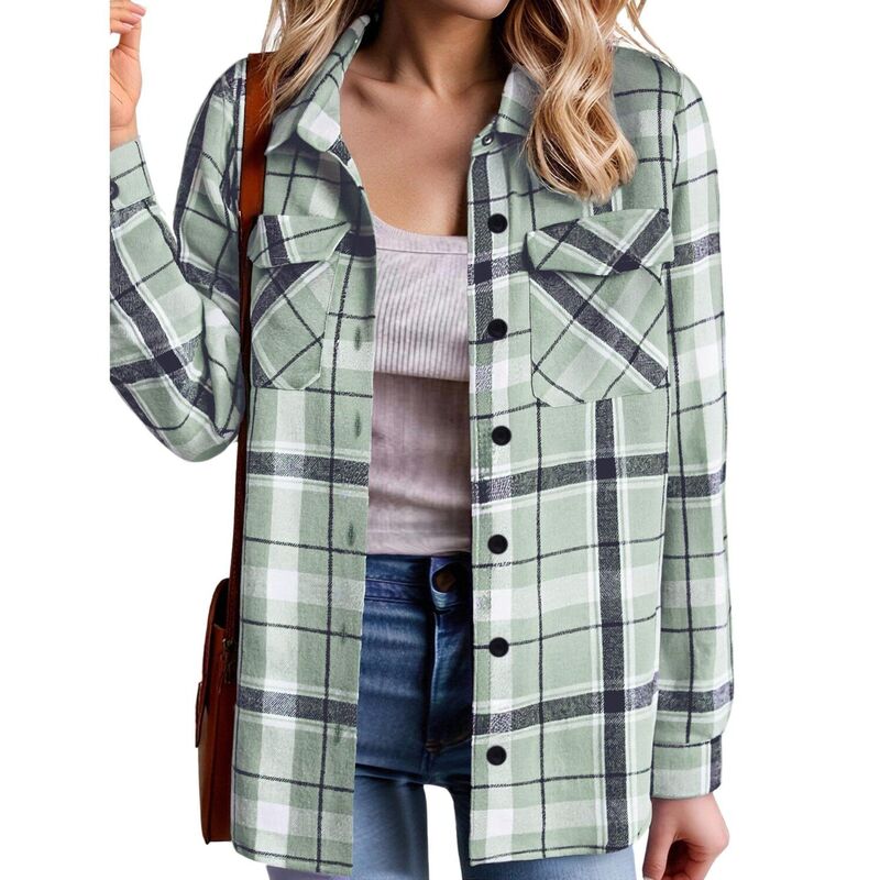ジーグー レディース トップス プルオーバー トップ Zeagoo Women\u0027s Oversized Flannel Plaid Button Up Blouses Long Sleeve Western Fall Tops Light Green 緑であること