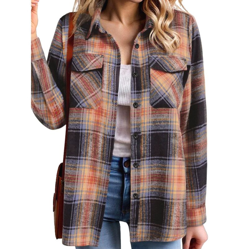 ジーグー レディース トップス プルオーバー トップ Zeagoo Women\u0027s Oversized Flannel Plaid Button Up Blouses Long Sleeve Western Fall Topsandy Brown 赤銅色
