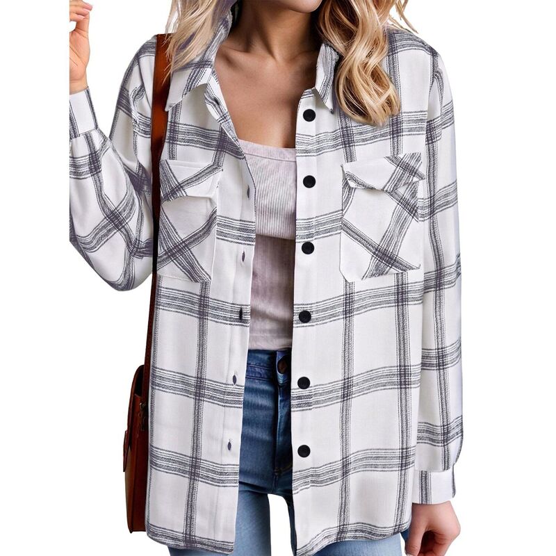ジーグー レディース トップス プルオーバー トップ Zeagoo Women\u0027s Oversized Flannel Plaid Button Up Blouses Long Sleeve Western Fall Tops White 白いこと