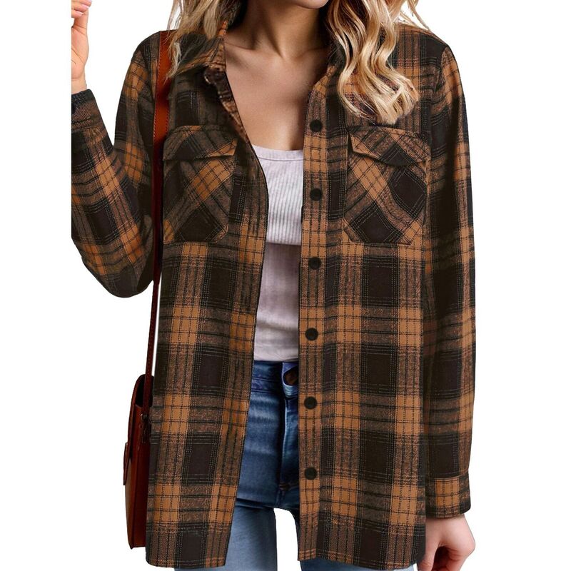 ジーグー レディース トップス プルオーバー トップ Zeagoo Women\u0027s Oversized Flannel Plaid Button Up Blouses Long Sleeve Western Fall Tops Yellow Black 黒いこと