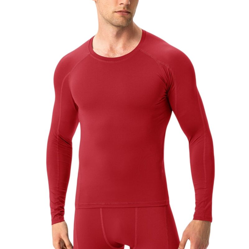 アンナカシ レディース トップス Tシャツ クルーネック コントラスト Anna-Kaci Mens Long Sleeve Compression Training Shirt with Crew Neck and Contrastitching Detail Red レッド｜ReVida 店