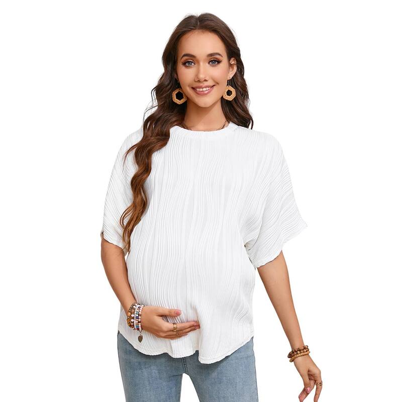 セオリア レディース トップス Tシャツ ブラウス マタニティ Seoria Women's Maternity Summer Shirts Casualoose Fit Short Sleeve Blouses Round Neck Long T-Shirt White ホワイト|ReVida 店