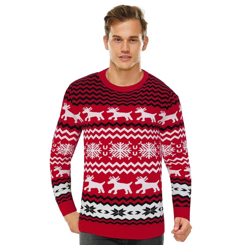 セオリア レディース アウター ニット・セーター プリント Seoria Men's Festive Knit Sweater Holiday Print Long Sleeve Pullover for Ugly Christmas Parties Red レッド|ReVida 店