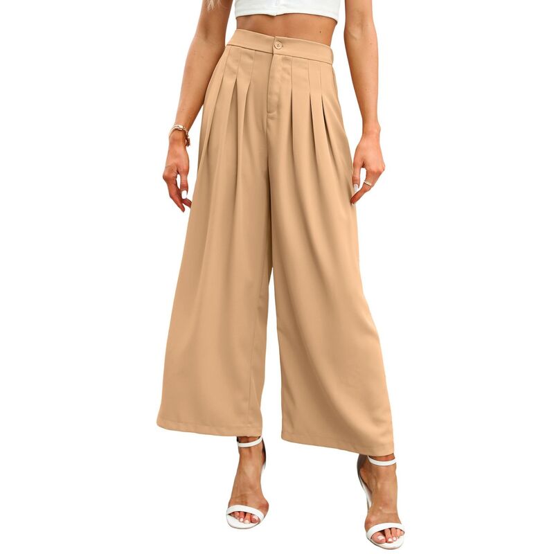 セオリア レディース ボトムス カジュアルパンツ ワイドレッグ Seoria Women High Waisted Wide Leg Palazzo Pants Khaki カーキ｜ReVida 店