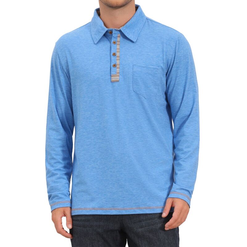 インスパイア シック レディース トップス Tシャツ ポロシャツ コントラスト INSPIRE CHIC Men's Contrast Placket Button Collared Pocket Long Sleeves Polo Shirts Blue ブルー｜ReVida 店