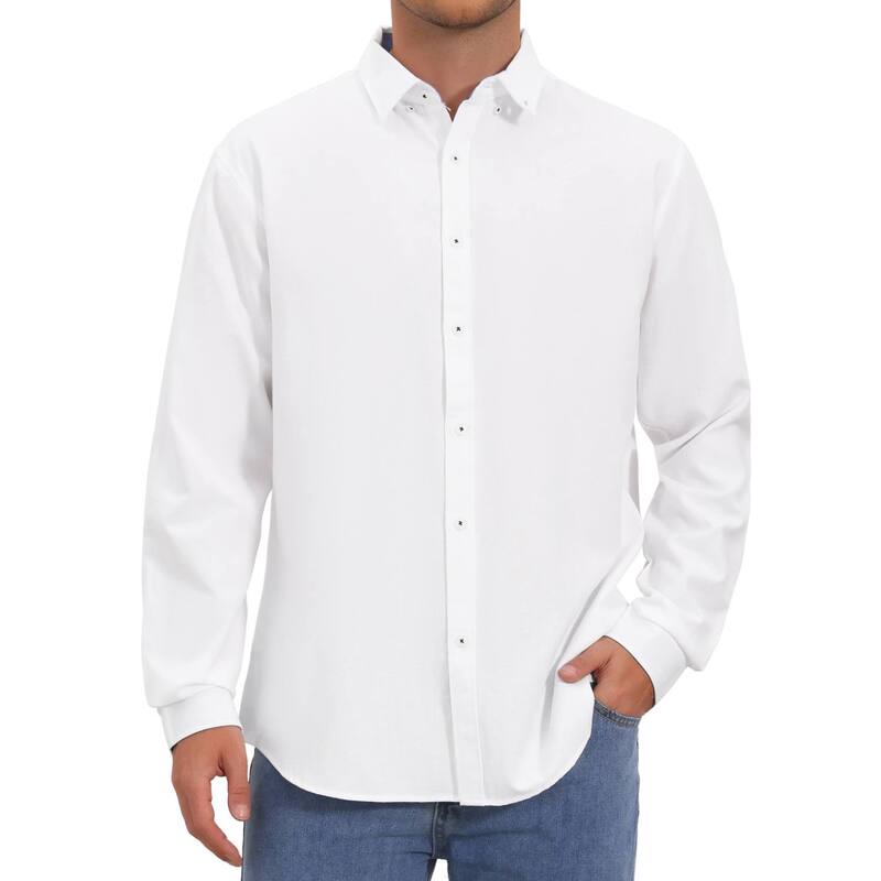 インスパイア シック レディース トップス Tシャツ ボタンダウン コントラスト ダウン INSPIRE CHIC Men's Dresshirts Long Sleeve Button Down Business Contrast Shirt White ホワイト｜ReVida 店