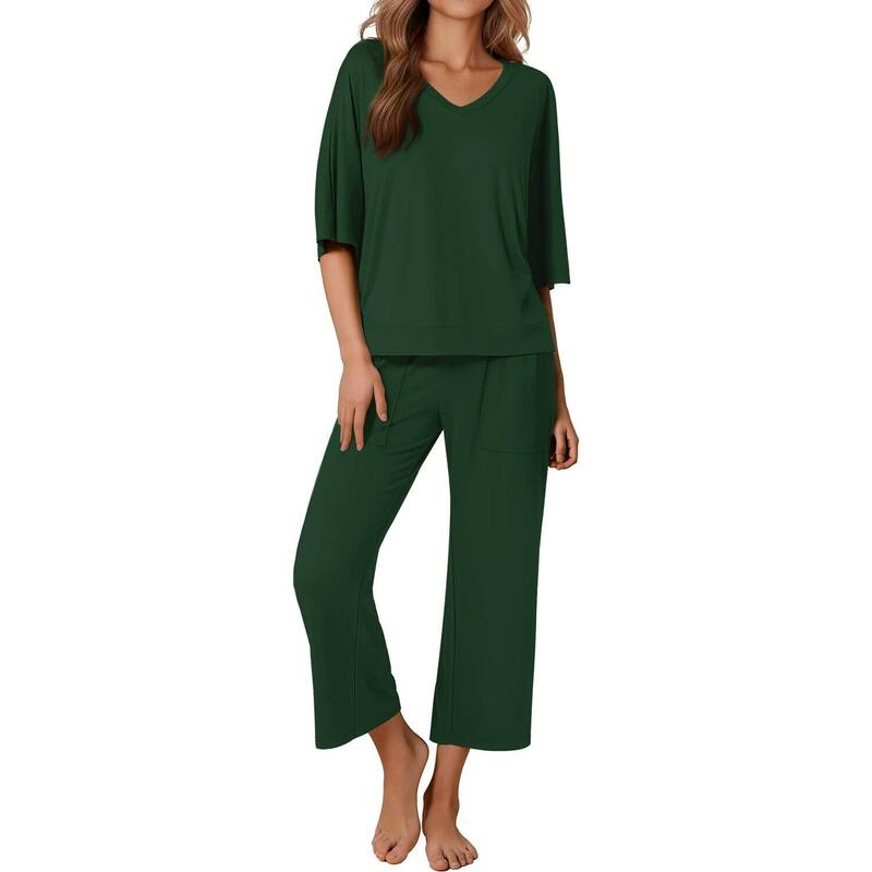 エコアー レディース アンダー御召しもの ナイト爵御召しもの ズボン下 Ekouaer Women ’ s 2 Piece Pajama Set Outfits with Pocketshort Sleeve Top Wide-Leg Lounge Pants Lake Green 緑であること