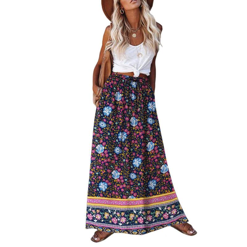 ジーグー レディース ボトムスカート A ライン ハイウエスト フラワー柄 プリーツ ミディ フラワー Zeagoo Women's Pleated A Line Midi Boho Skirts Floral Ethnic High Waist Beachawaiian Skirts Multicolor マルチカラー|ReVida 店