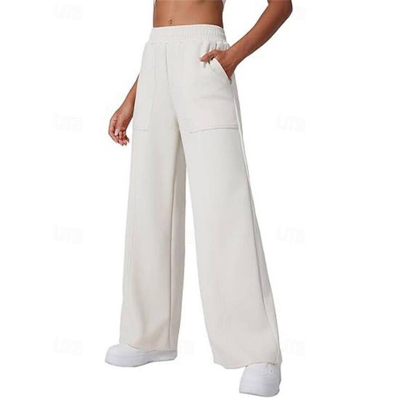 救い主流行り物 レディース ボトムス 心地よいズボン下 ワイドレッグ Yesfashion Women\u0027s Wide Leg Elastic High Waisted Sweat Pants with Pockets White 白いこと