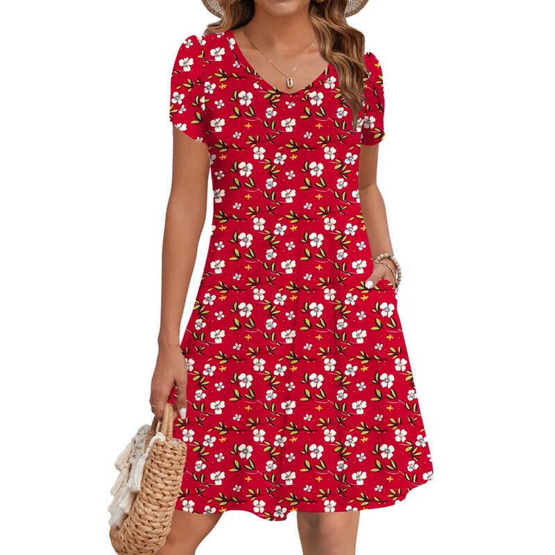 ジーグー レディース トップス 衣装 A 生産ライン ミニ Zeagoo Women\u0027short Sleeve A-Line Mini Dress Flowy Swing Beach Dress with Pockets Vacation Outfits Dark Red 赤いこと