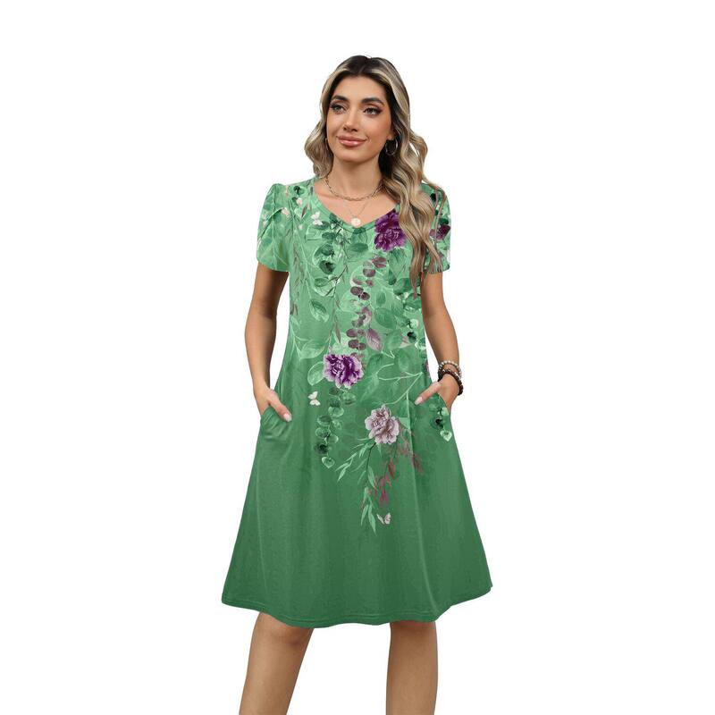 ジーグー レディース トップス 衣装 A 生産ライン ミニ Zeagoo Women\u0027short Sleeve A-Line Mini Dress Flowy Swing Beach Dress with Pockets Vacation Outfits Green White Purple 白いこと