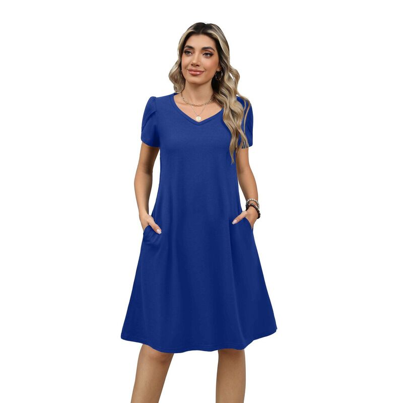 ジーグー レディース トップス 衣装 A 生産ライン ミニ Zeagoo Women\u0027short Sleeve A-Line Mini Dress Flowy Swing Beach Dress with Pockets Vacation Outfits Royal Blue 青色
