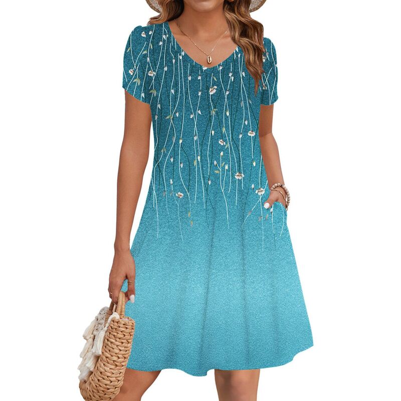 ジーグー レディース トップス 衣装 A 生産ライン ミニ Zeagoo Women\u0027short Sleeve A-Line Mini Dress Flowy Swing Beach Dress with Pockets Vacation Outfits Teal White Green 白いこと