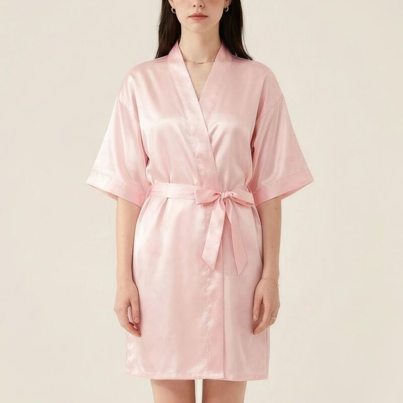 アンナカシ レディース アンダーお召しもの ナイト爵お召しもの 繻子 絹地 Anna-Kaci Women\u0027satin Wrap Robe with Self Tie Waist Belt Short Sleeve Silky Smooth Lightweight Robe Pink サクラ色