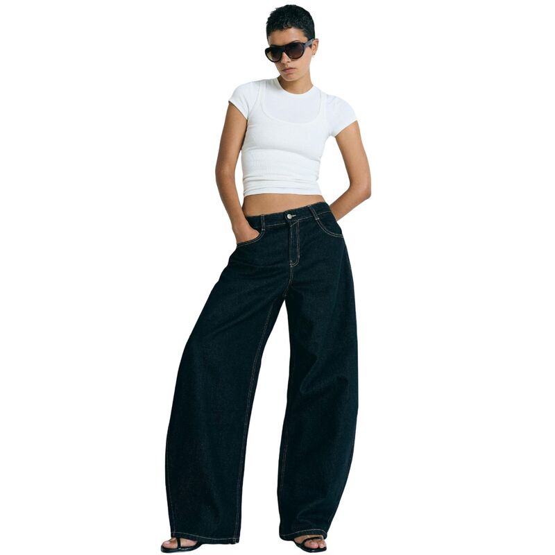 コジョイン レディース ボトムス ジーンズズボン下 ワイドレッグ ヴィンテージーンズ Kojooin Women\u0027s Wide Leg Jeans Lowaist Loose Fit Solid Y2K Vintage Streetwear Blue Black 黒いこと