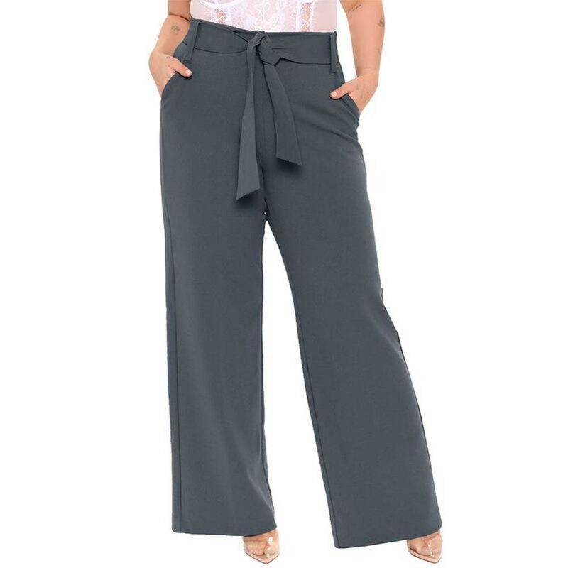 イエスファッション レディース ボトムス カジュアルパンツ ワイドレッグ プラスサイズ Yesfashion Womens Plusize Wide Leg Dress Pants Comfy High Waisted Belted Lounge Pants for Office Work Grey グレー｜ReVida 店